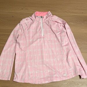 Adidas Women's pink and white quarter-zip pullover top, size XL